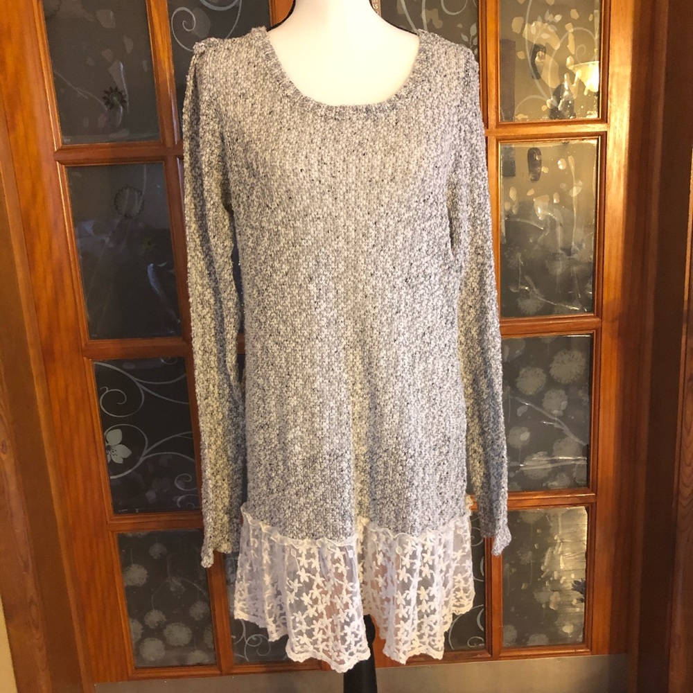 Gray & white lace, knit dress